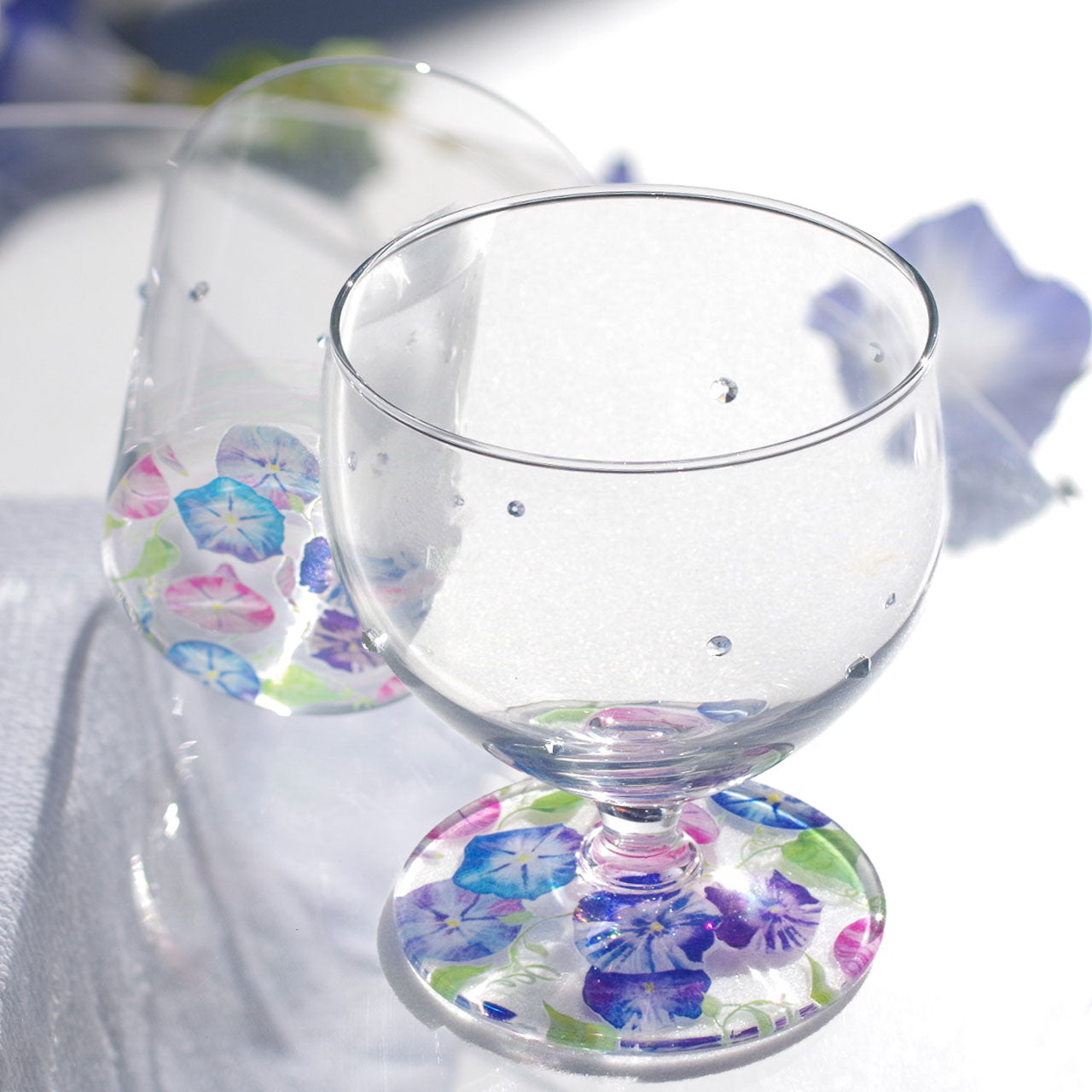 WEB限定／花咲くグラス／朝露と朝顔／ミニワイン／EC601-as